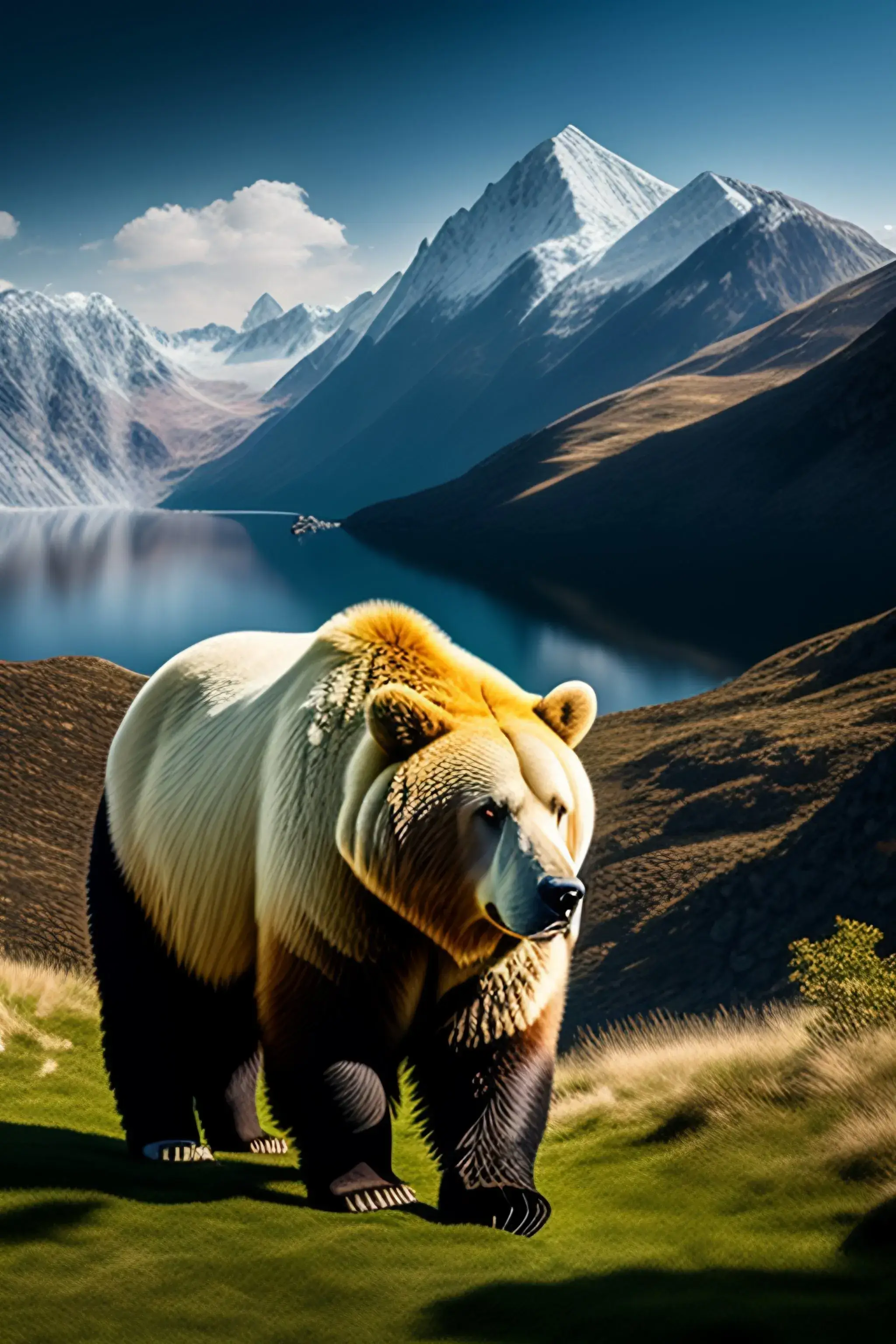 Bear moving quietly through a grassy field in nature