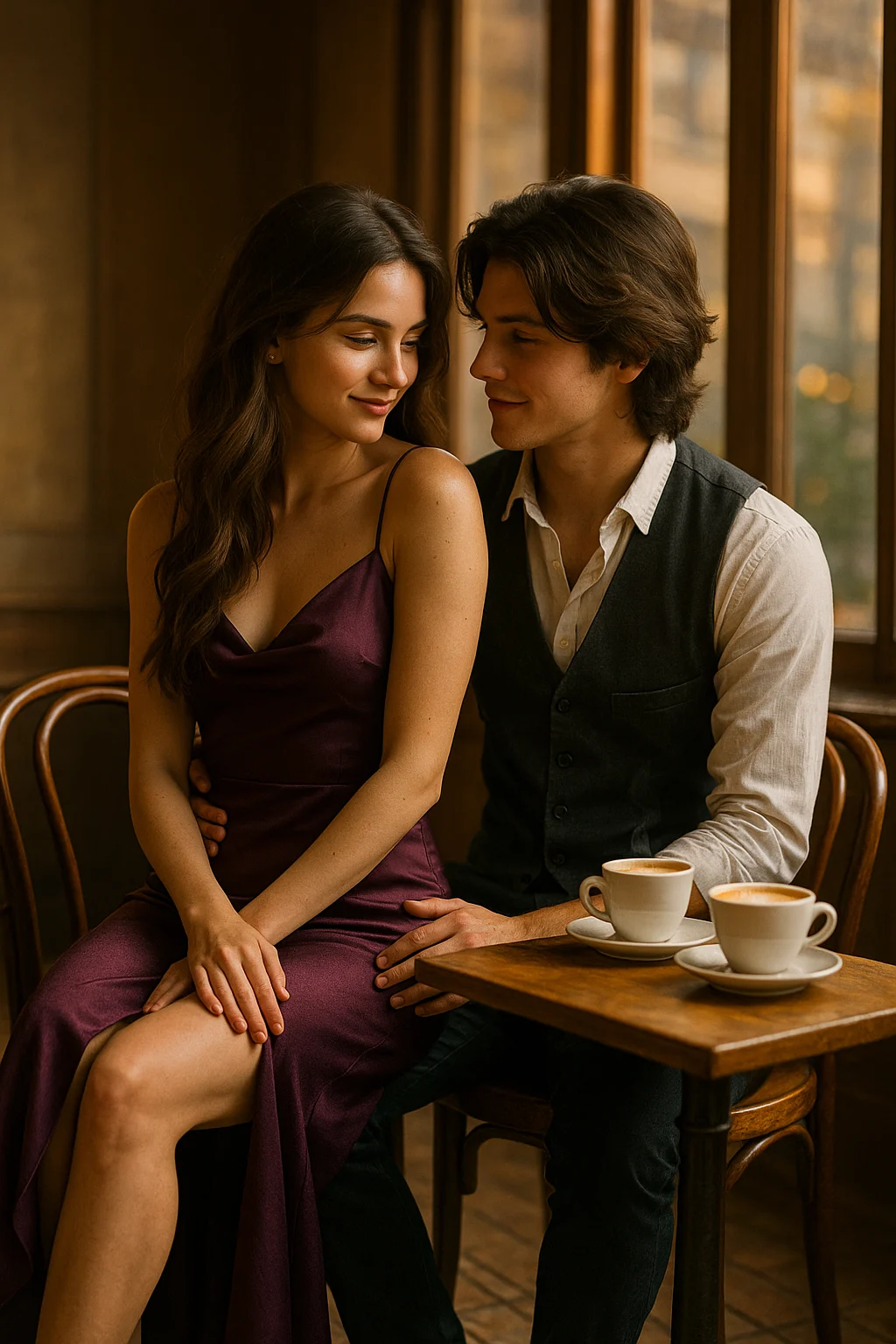 A man and woman sitting at a table for a coffee date