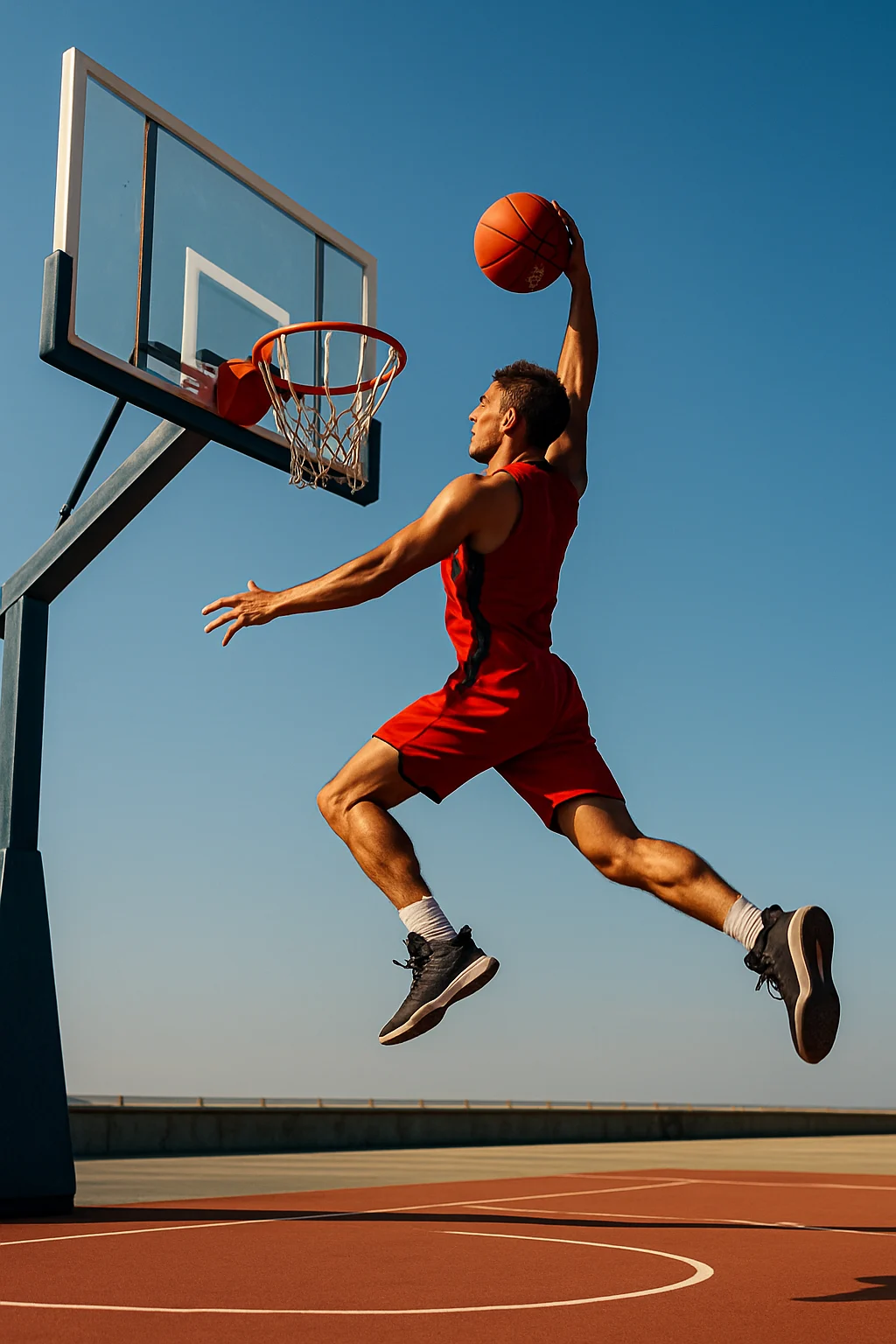 player slam dunk on empty court