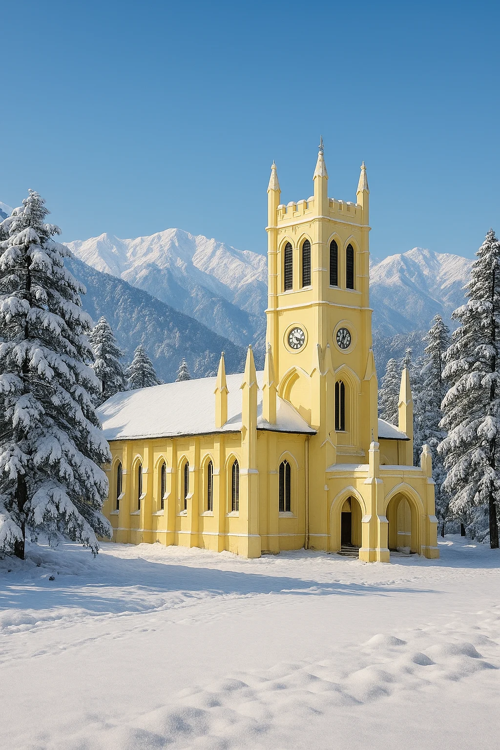 Christ Church Shimla with snowy mountains in the background