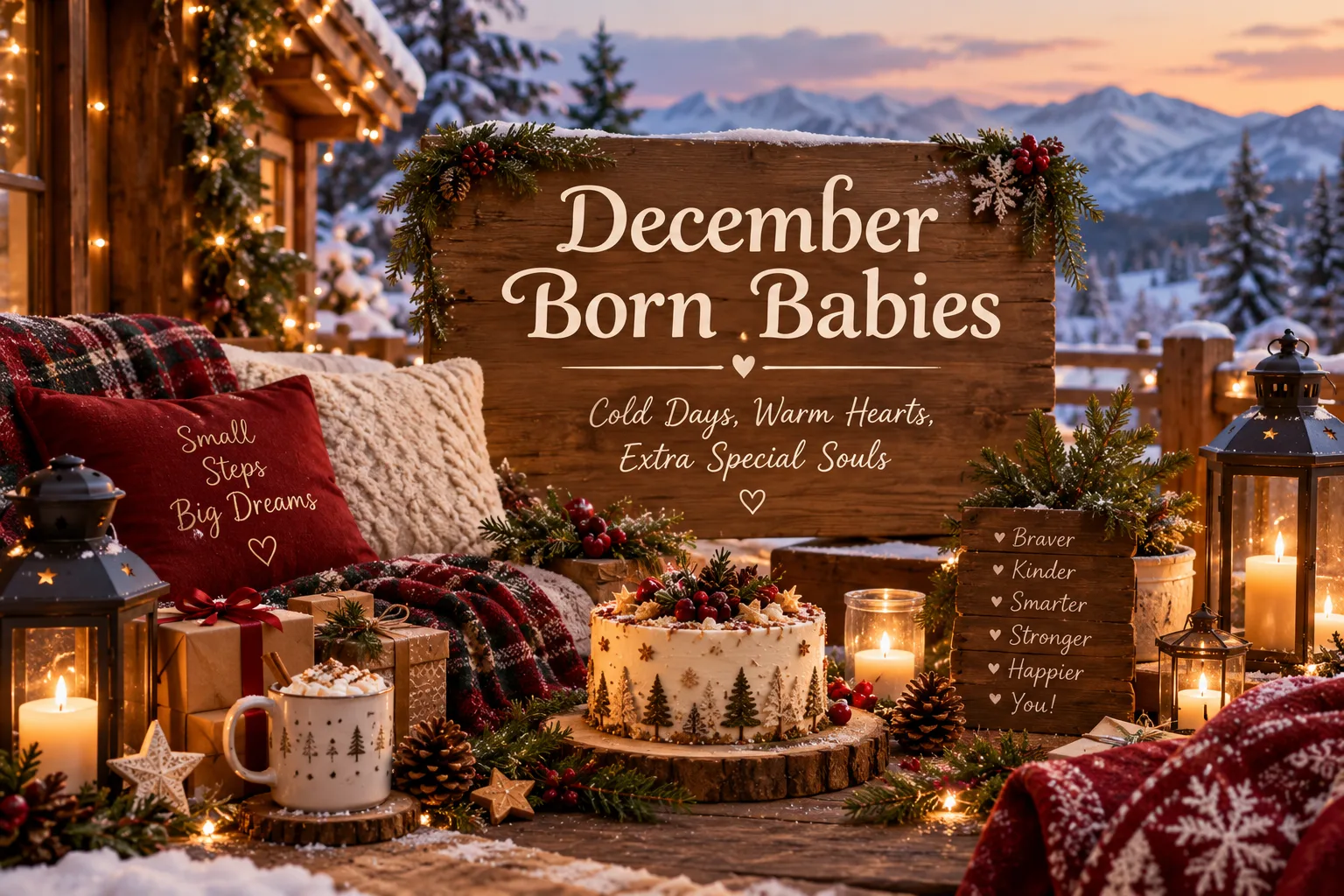 December-born babies winter birthday setup with snowy decorations