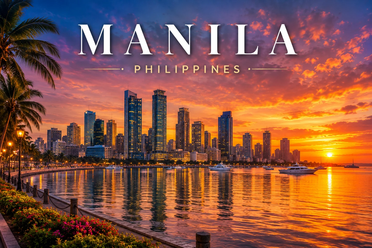 Manila Bay skyline at sunset.