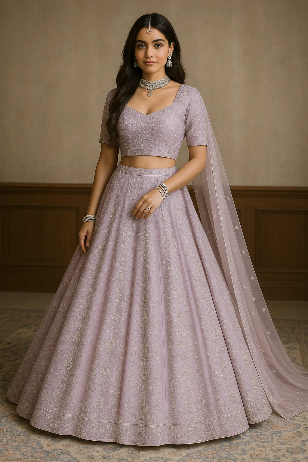 pastel lavender lehenga full look