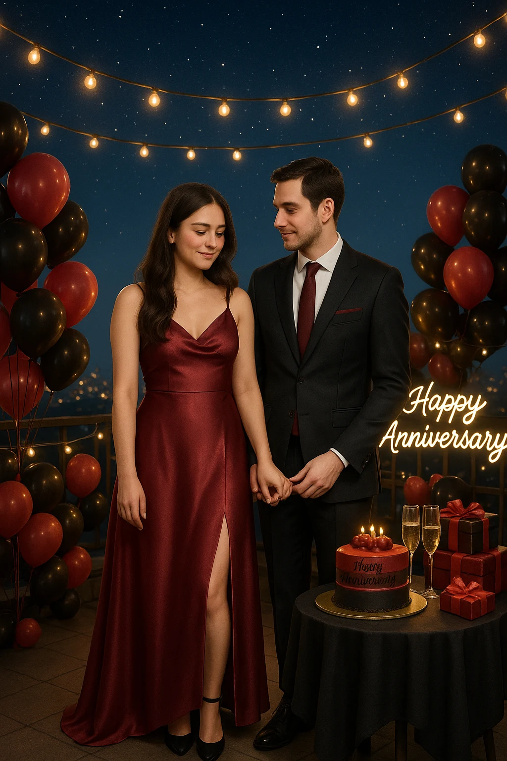 Romantic indoor setup for a couple’s six-month wedding anniversary celebration