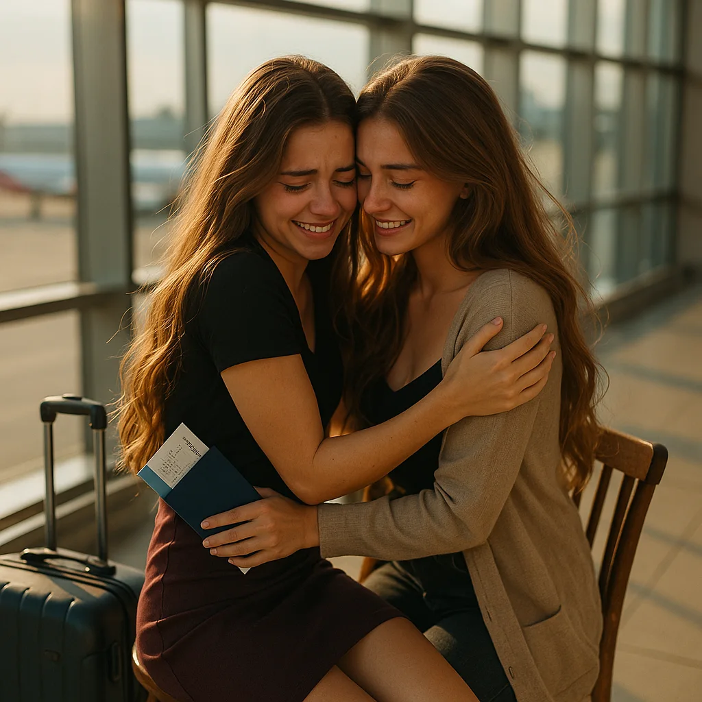 Girls hugging and saying goodbye to her bestfriend
